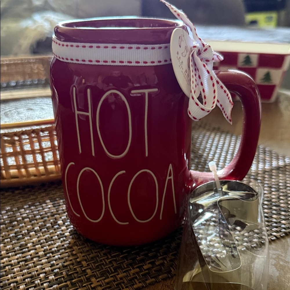 Rae Dunn Red Hot Cocoa Mug with Candy Cane cookie cutter